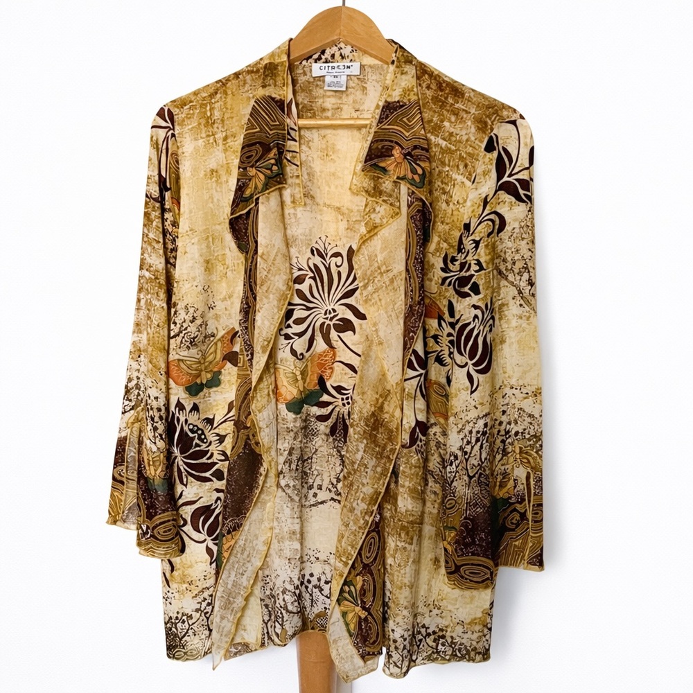 Citron Santa Monica Silk Blend Floral Open Front Jacket XL